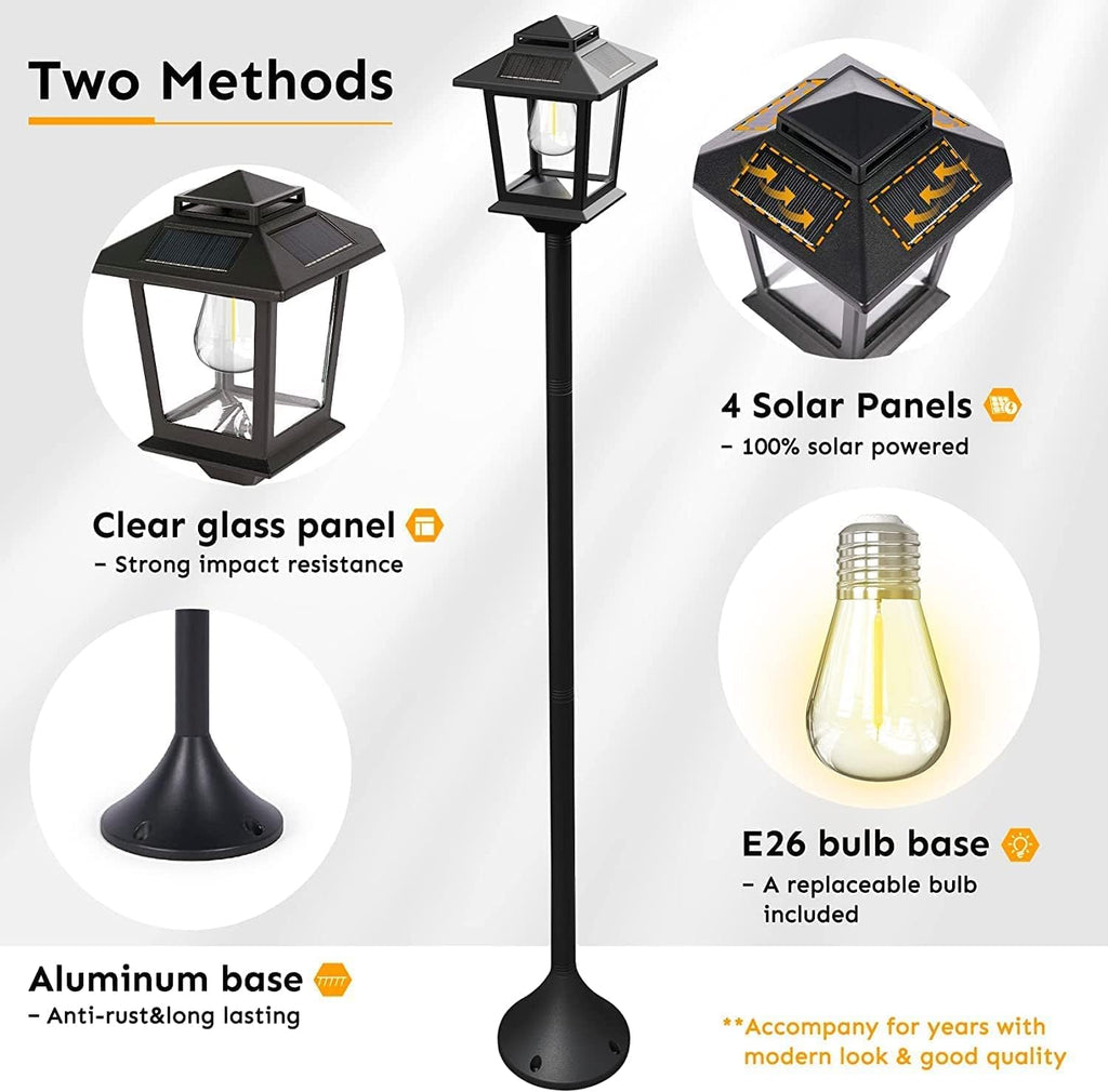 63" Aluminum Solar Lamp Post Lights Outdoor 2 Pack and 2 in 1 Outdoor Solar Lamp Post Light with Planter W1985
