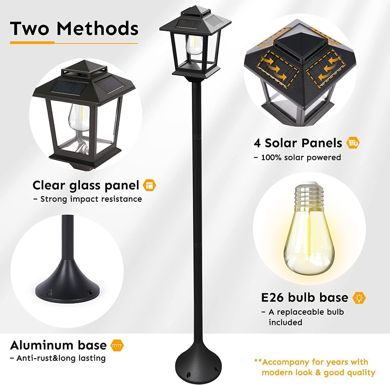 63" Aluminum Solar Lamp Post Lights Outdoor 2 Pack and 2 in 1 Outdoor Solar Lamp Post Light with Planter W1985
