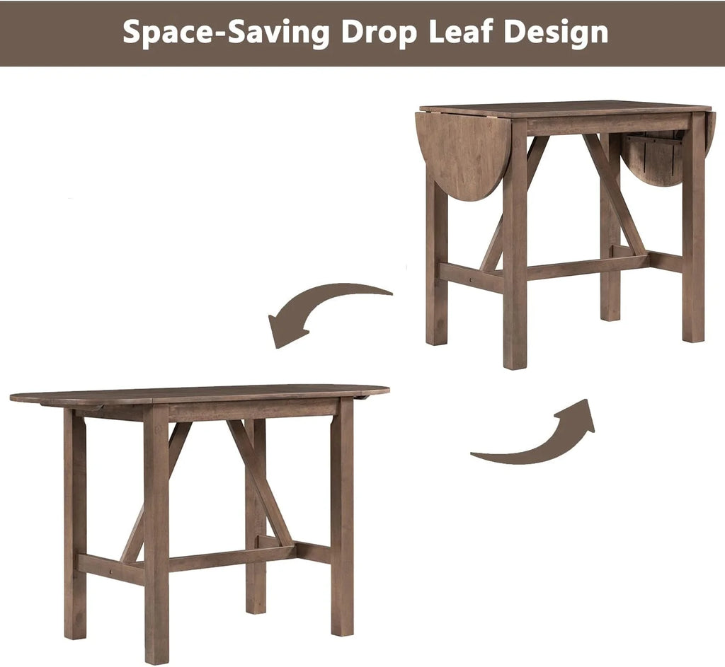 3 Piece Counter Height Drop Leaf Dining Table with 2 Padded Chairs, Brown F101