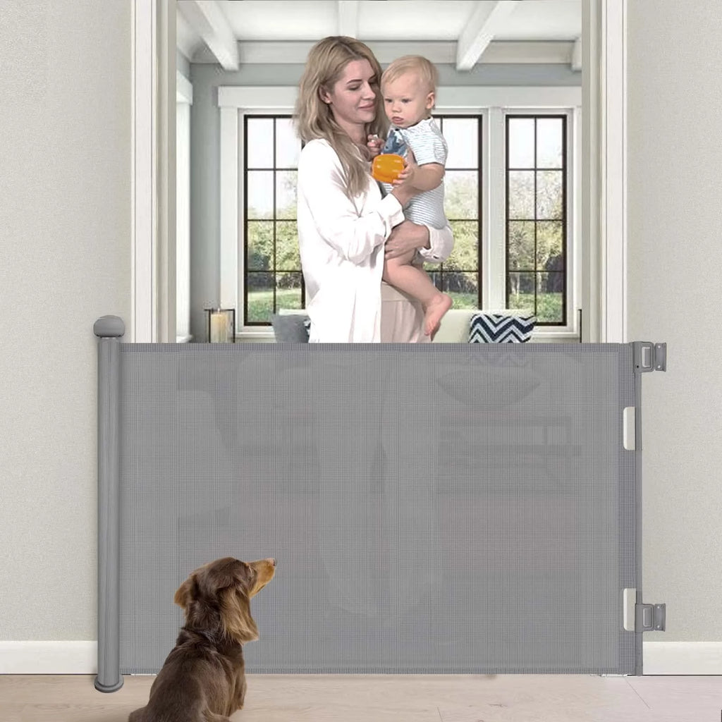 Grey Retractable Baby Gate, 33" Tall, 55" Wide I34874