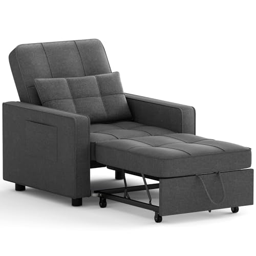 Dark Grey Linen Convertible Sofa Bed F643164