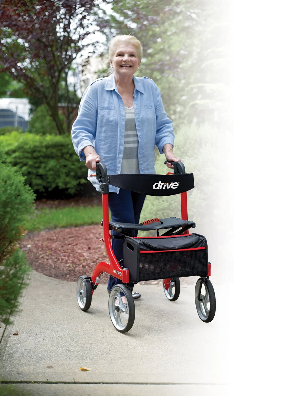 Red Rollator Rolling Walker F6740