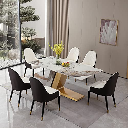 Rectangular Sintered Stone Dining Table with Gold Stainless Steel Base L304
