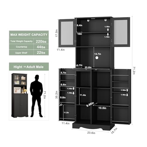 White Tall Storage Cabinet with Microwave Stand and Adjustable Shelves Q553