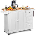 Kitchen Island with Stainless Steel Top, Rolling Kitchen Trolley Cart with Storage Cabinet, 3 Drawers, Towel & Spice Rack M683