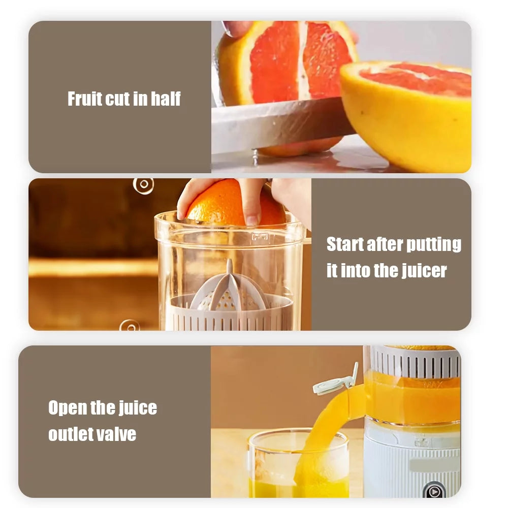 Electric Citrus Juicer Squeezer with Pulp Basket, 300ml, USB Charging, BPA-Free (White) F81608