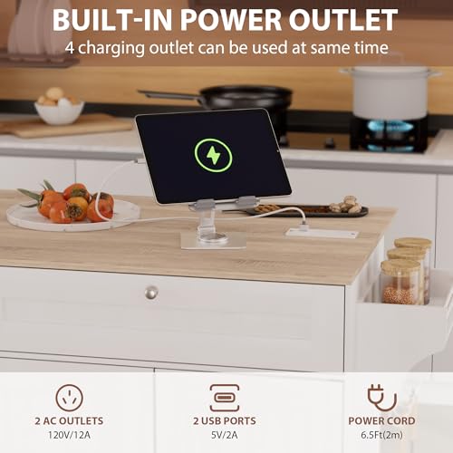 Black Rolling Kitchen Island Cart with Storage and Power Outlet J98983