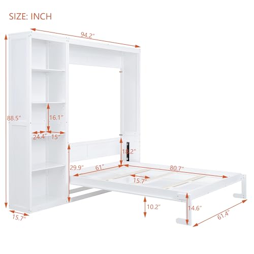 White Full Size Murphy Bed with Storage Shelves P221271