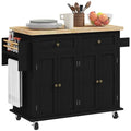 Navy Blue Kitchen Island on Wheels with Rubberwood Top Y70337