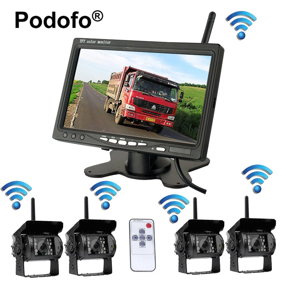 Wireless 4 Backup Cameras LCD Color Rear View Monitor with IR Night Vision Y436