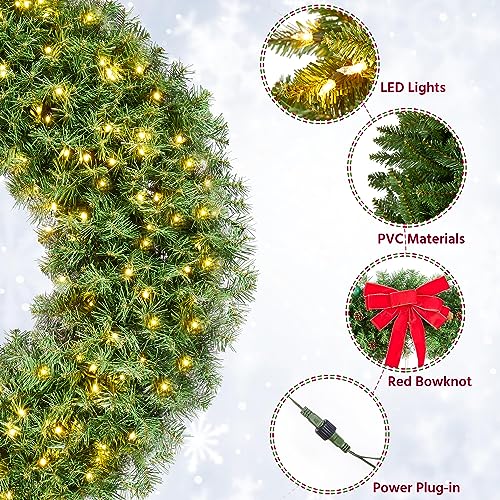 48in Pre-lit Artificial Christmas Wreath with 200 LED Lights S975