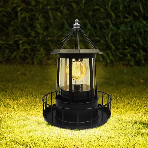 LED Solar Powered Lighthouse, 360 Degree Rotating, IP65 Waterproof Outdoor Garden Lamp (Black) R8394