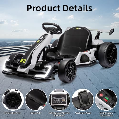 White Electric Drift Kart with Adjustable Seat U15357