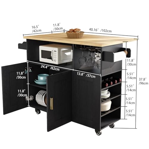White Rolling Mobile Kitchen Island Cart with Drop Leaf Countertop and 5 Wheels N901