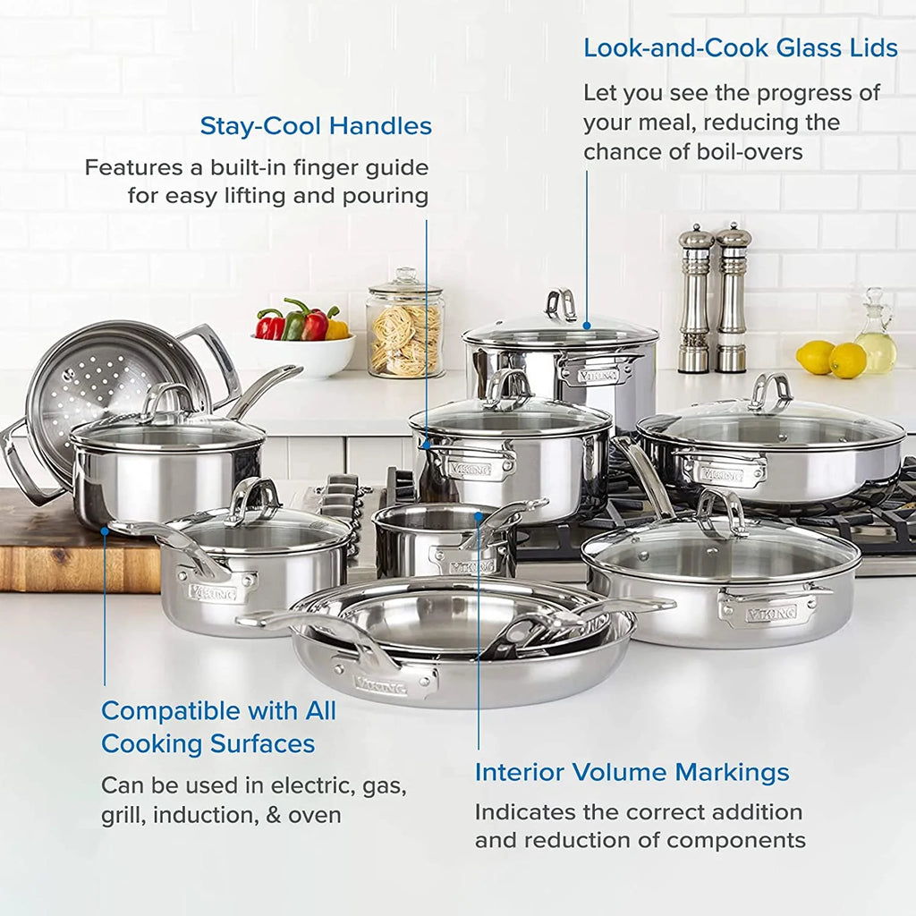 17pc Stainless Steel Cookware Set with Glass Lids Y759828