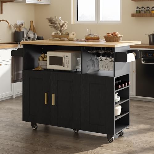 White Rolling Mobile Kitchen Island Cart with Drop Leaf Countertop and 5 Wheels N901