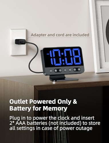 Silver Large Number Alarm Clock with Dimmer and Night Light M89858