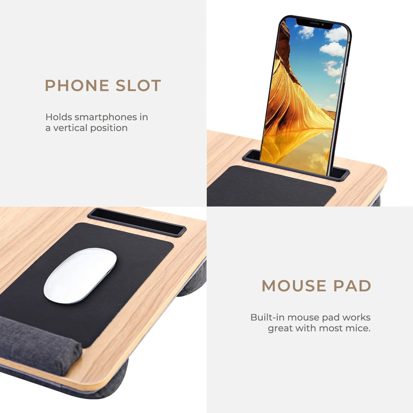 Lap Desk with Wrist Rest, Mouse Pad and Phone Holder, 21.7" x 14.6", Fits Up to 15.6" Laptop, Portable R294988