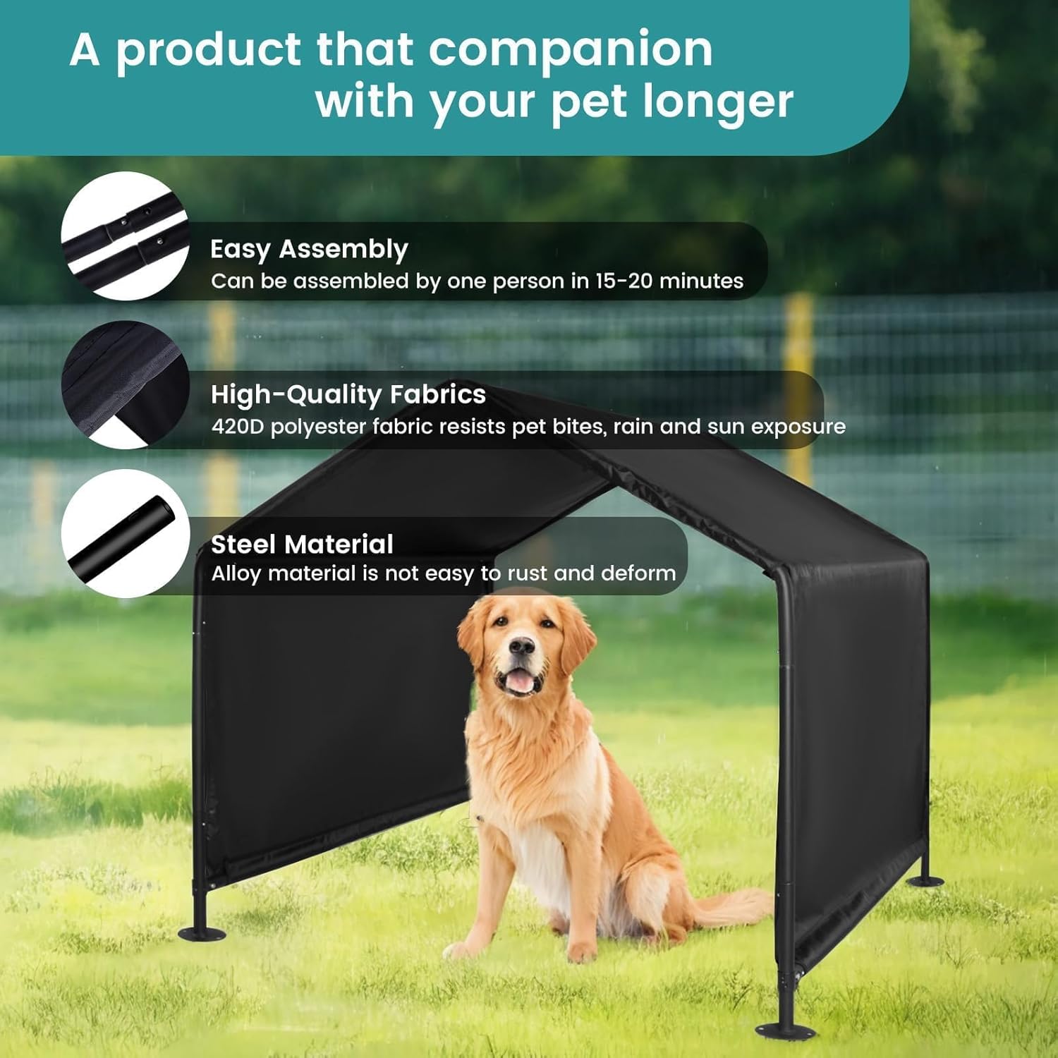 Black Waterproof Dog House (49" L x 49" W x 43" H) N640