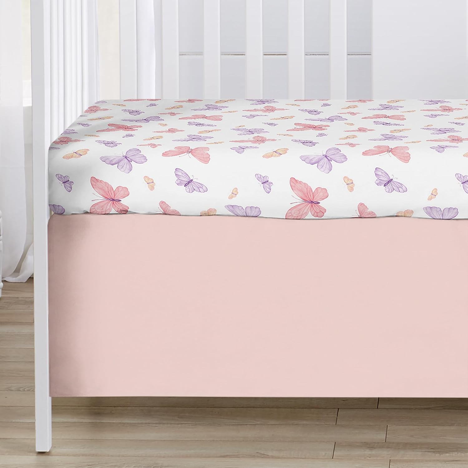 Pink and Purple Shabby Chic Butterfly Girl Baby Crib Bedding Set 3p F3004
