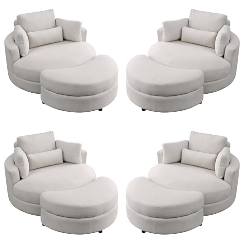 Oversized Swivel Accent Barrel Linen Tufted Upholstered Sofachair with 3 Pillows Orange V822