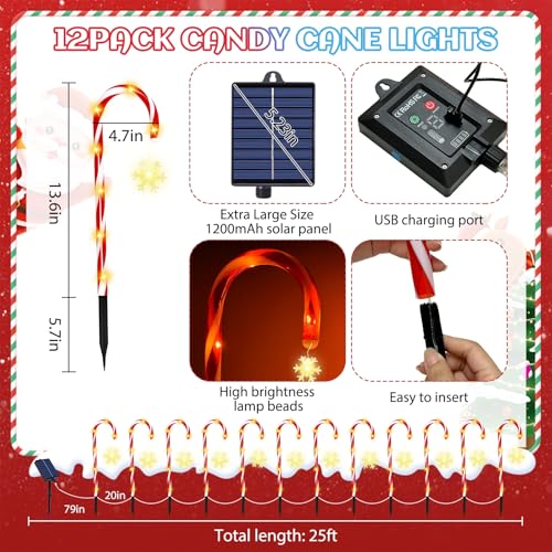 12 Pcs Solar Candy Cane Lights S31664