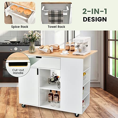 Black Rolling Kitchen Island with Drop Leaf and Storage S150