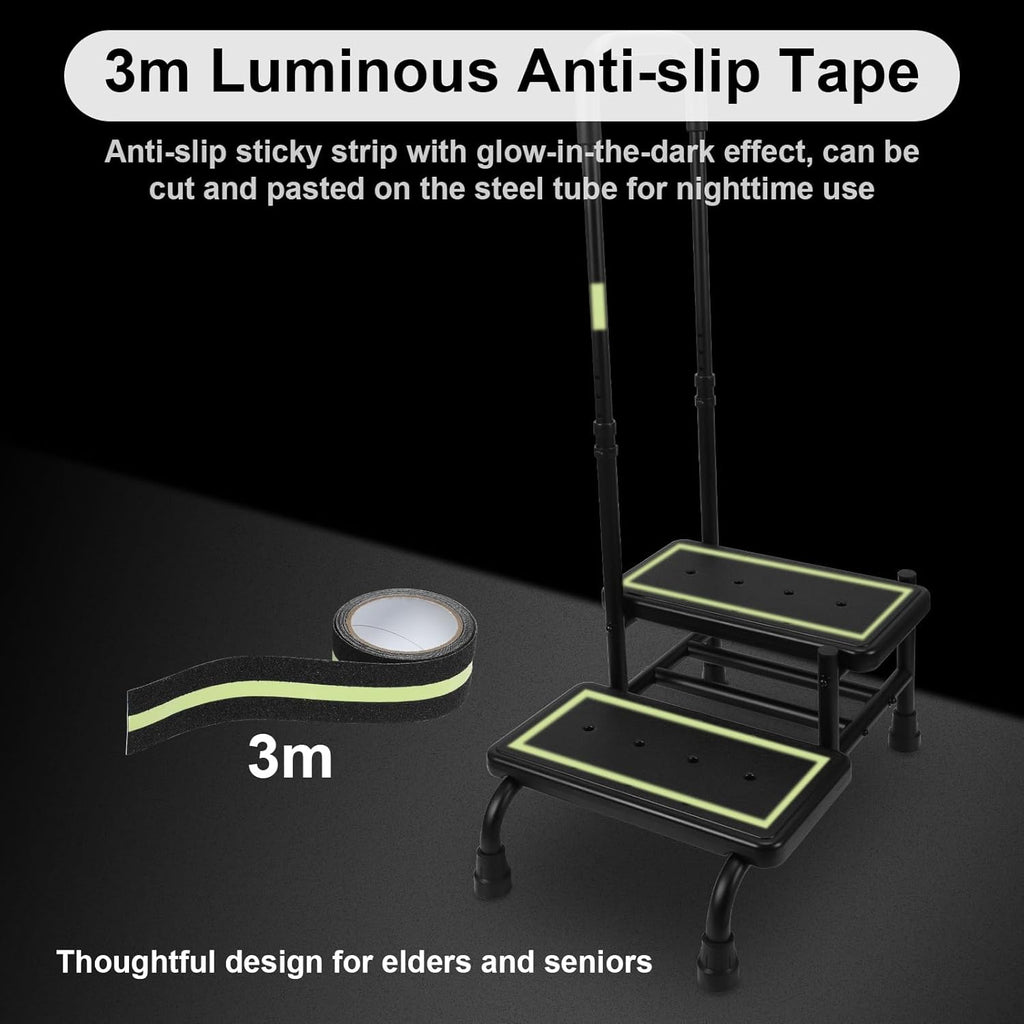 2 Step Stool with Handle, Heavy Duty Step Stool with 4 Fixing Buckle and Adjustable Handrail J413