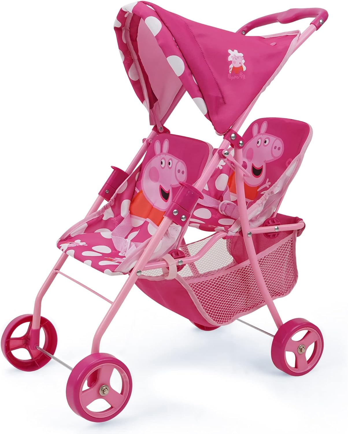 Pink & White Dots Doll Twin Stroller T8668