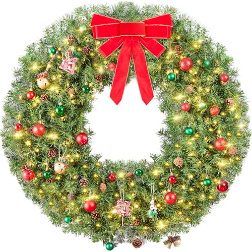 48in Pre-lit Artificial Christmas Wreath with 200 LED Lights S975