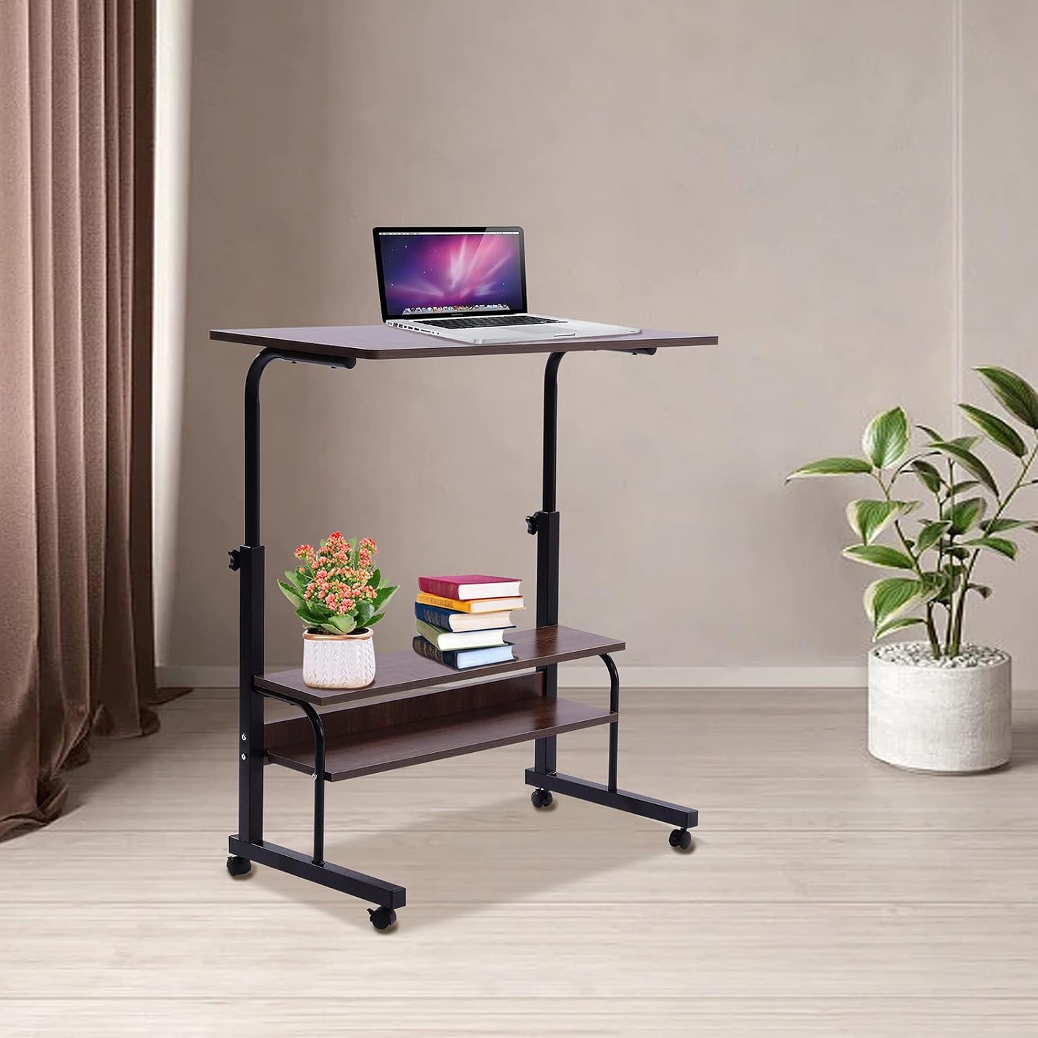 2-Layer Height Adjustable Mobile Laptop Desk Cart with Wheels X161004