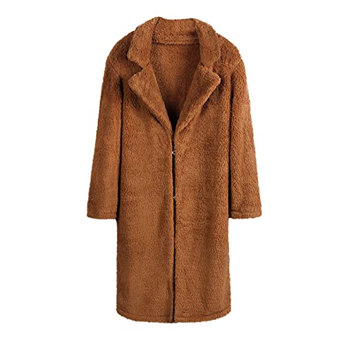 Womens Fuzzy Fleece Lapel Long Cardigan Faux Fur Warm Open Front Jackets Soft Sherpa Teddy Coat T386074