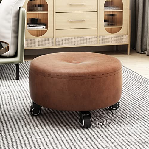 Red Leather Rolling Ottoman Stool with Wheels Y5150