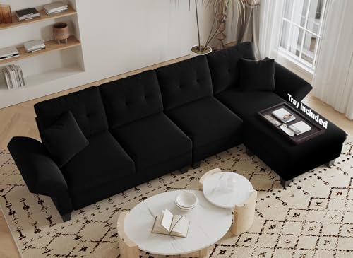 Black Velvet L Shaped Sectional Sofa with Chaise Y9881