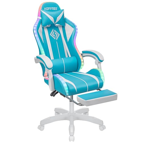 Blue and Black RGB Gaming Chair with Speakers and Footrest A84051
