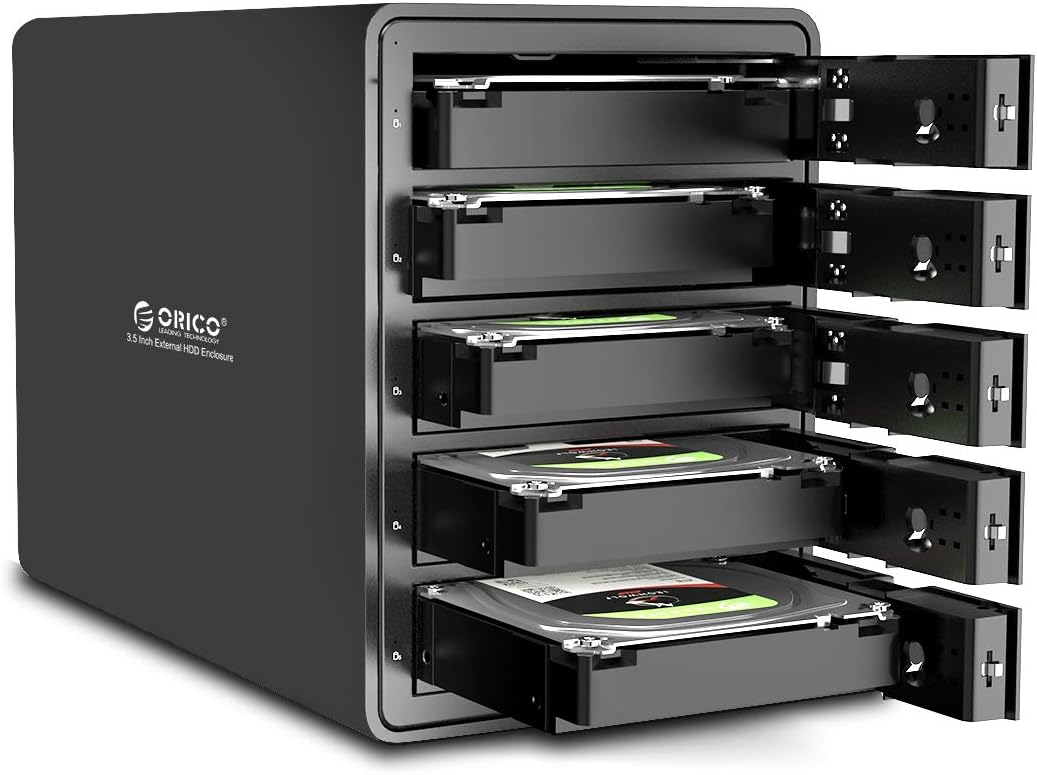 5 Bay External Hard Drive Enclosure USB 3.0 3.5 inch Aluminum Alloy HDD Enclosure with Fan V297038