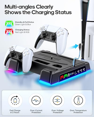 PS5 Stand with Dual Controller Charging Station and 3-Level Fan R617190
