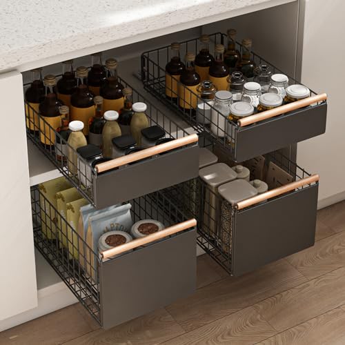 7.8" H Pull Out Cabinet Organizer with Wooden Handle C4079