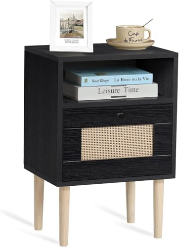 Mid Century Rattan Nightstand with Drawers L50629