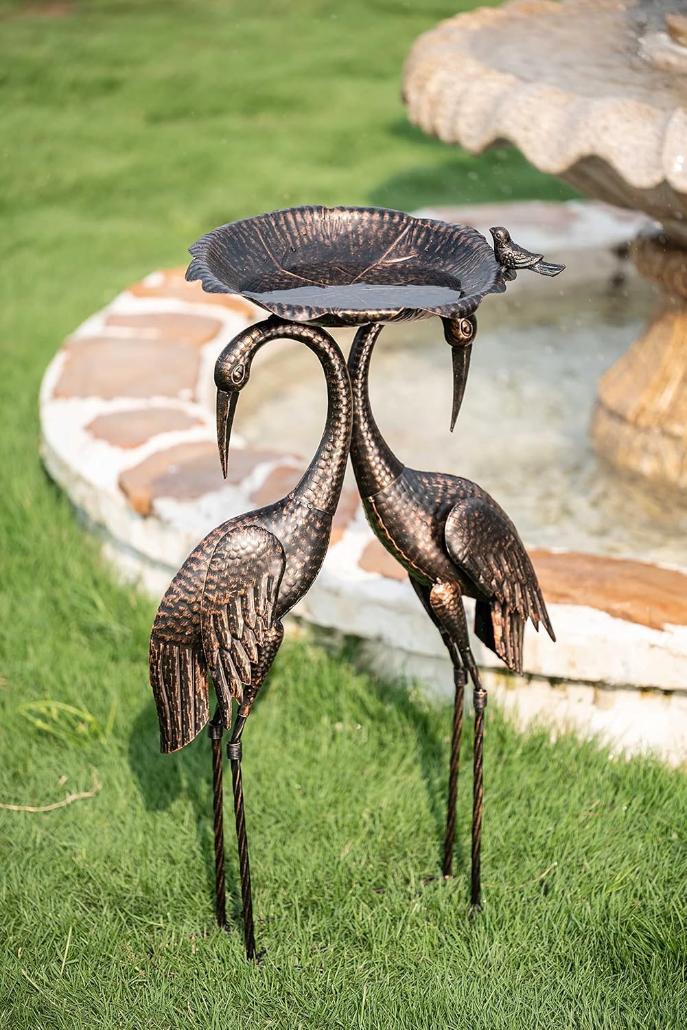 Copper Gold Metal Garden Crane Bird Sculpture S474