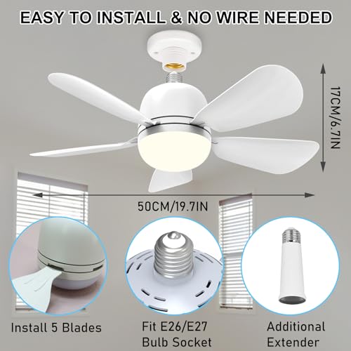 2Pack White Socket Ceiling Fan Light with Remote, Dimmable Q94034