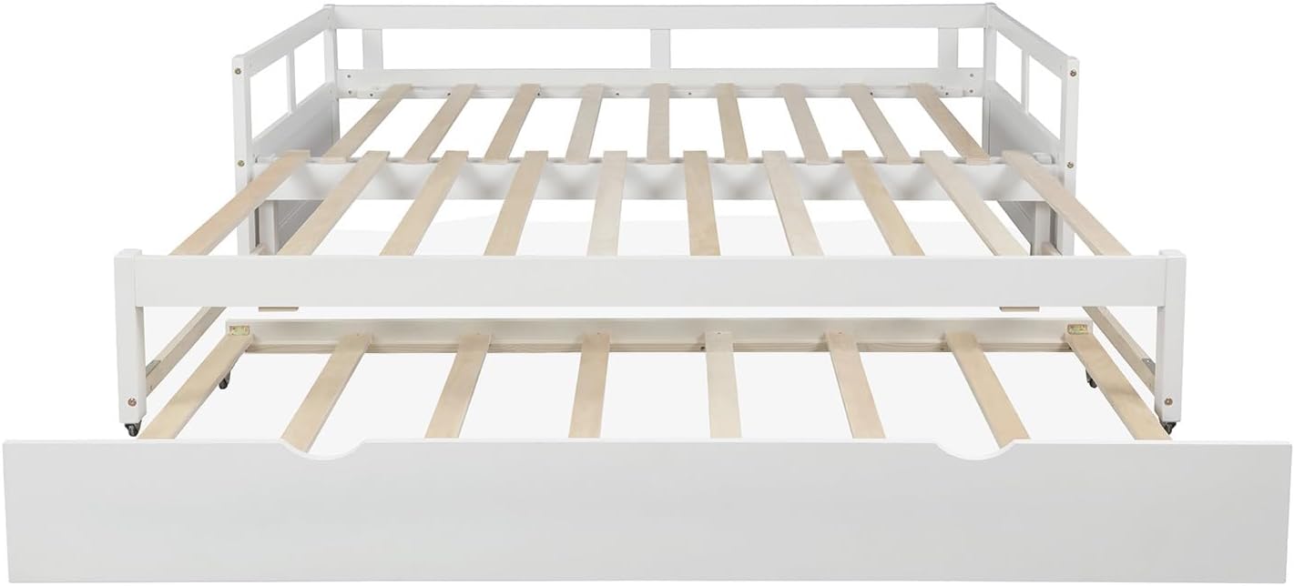 White Wooden Daybed with Trundle S8007