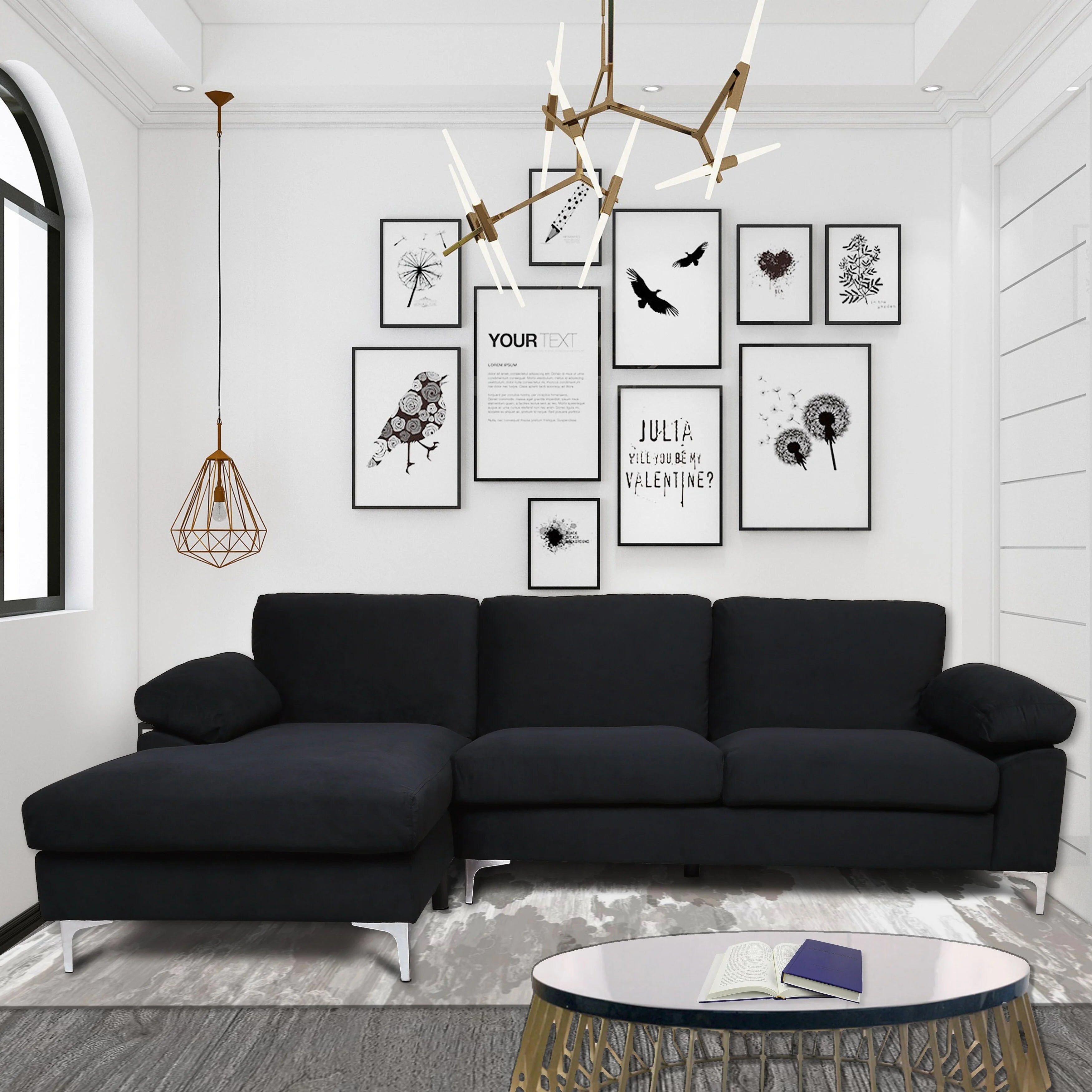 Purple Velvet L-shape Sectional Sofa A31965