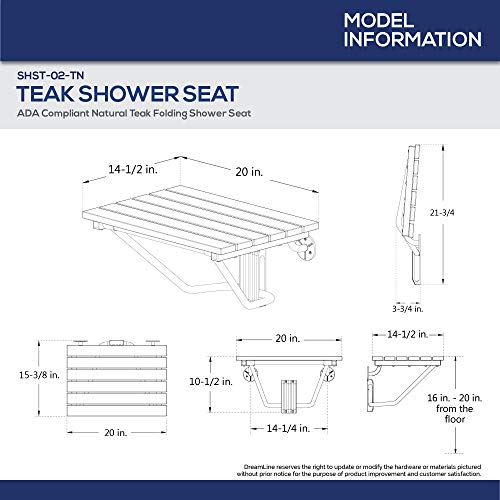 Teak Shower Seat, 20" W x 14" D W32698