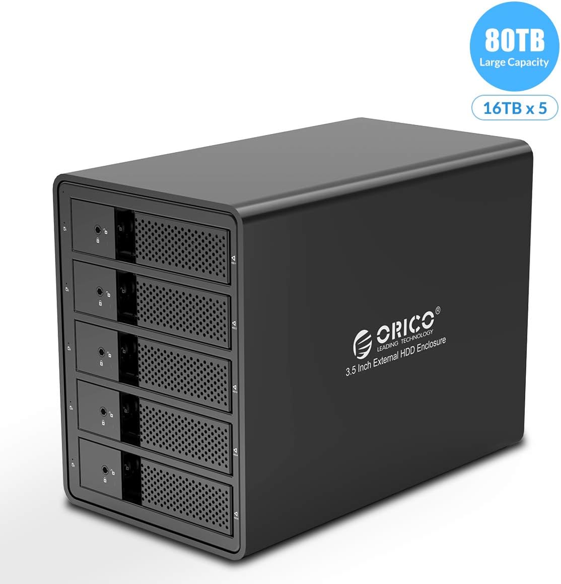 5 Bay External Hard Drive Enclosure USB 3.0 3.5 inch Aluminum Alloy HDD Enclosure with Fan V297038