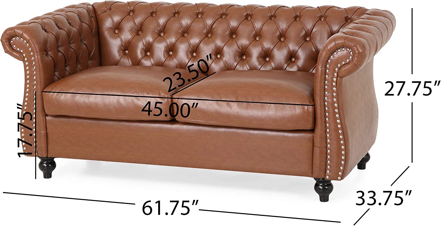 Cognac Brown Dark Brown Traditional Chesterfield Loveseat F91831