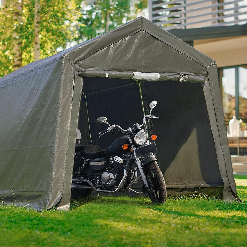 Gray 10x10 ft Heavy Duty Portable Canopy Shelter Carport with 2 Roll up Zipper Doors J865