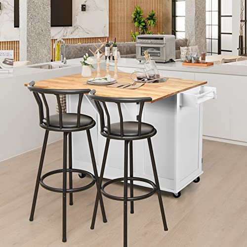 Kitchen Island with Stainless Steel Top, Rolling Kitchen Trolley Cart with Storage Cabinet, 3 Drawers, Towel & Spice Rack M683