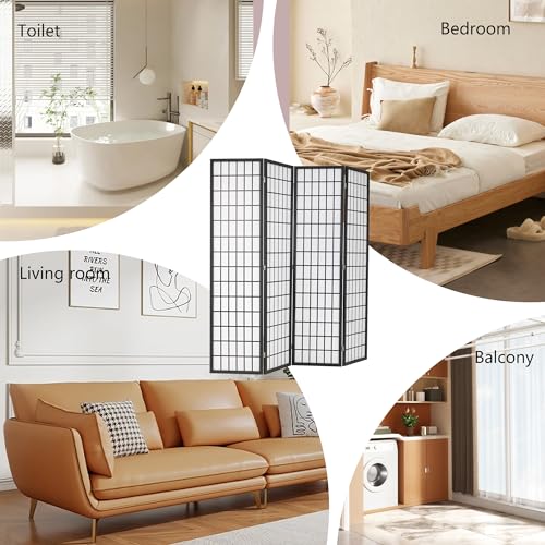 6Ft Folding 4 Panels Freestanding Wood Partition Screen V435554