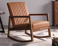 Leather Rocking Chair with Padded Seat Wood Frame Dark Brown PU T615